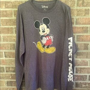 Disney Men's Charcoal Mickey Mouse Long Sleeve Tee